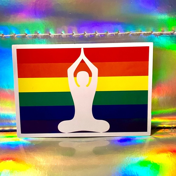 US SELLER Gloss Yoga Pose Flag Ally Rainbow LGBT Sticker Pride Gay Rectangle - Picture 2 of 4